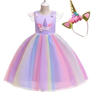 M2216 Children Wedding Party Princess Dresses Flower Frocks Kids Girls Unicorn Dress