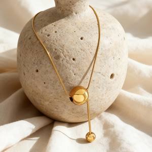 Collar Corto de Acero Inoxidable con Colgante de Bola Dorada Simple, Joyería que No se Destiñe, Cadena de Cuello Elegante y Sexy para Mujer, Regalos - Product Image 6