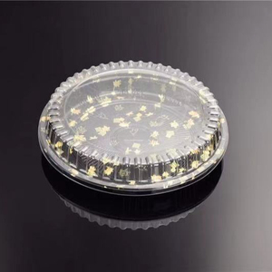 Professional Black Round Shape Disposable Large Takeaway Take Away Plastic Food Packaging Sushi Tray Box Container With Lid