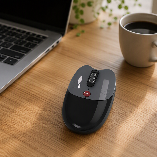 AI Smart Mouse for Office With Voice Typing Writing Translate 1600 DPI BT 2.4G Dual Mode Rechargeable 4 Key Design