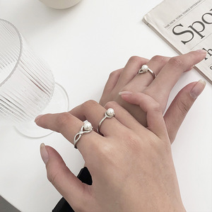 S925 Pearl <b>Open</b> <b>Ring</b> For Women Geometric Design Vintage Style Gift Jewelry - Product Image 3
