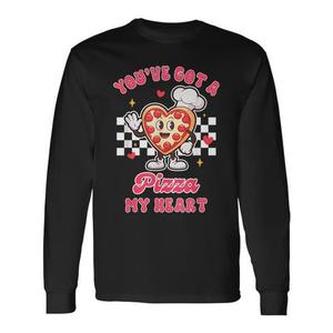T-shirt a maniche lunghe per amanti della pizza di San Valentino con design a cuore per San Valentino - Product Image 1