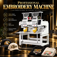 Haute qualité 2 têtes Machine à broder 12/15 aiguilles Cap Machine à broder ordinateur Machine à broder pour chapeau