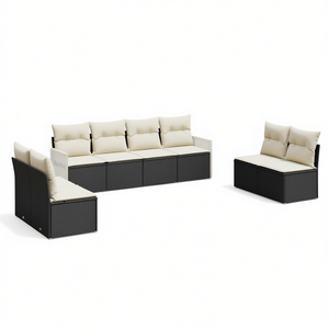 Ensemble de canapés de jardin modernes en rotin PE noir avec coussins en mousse haute densité, mobilier d'extérieur au design contemporain - Product Image 1