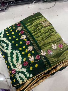 ผ้าไหม gaji manipuri ผ้าบันดานิอุของแท้พร้อมงานด้วยมือของ Gota Pati สวมใส่สบายๆ Saree ทุกฤดูกาล - Product Image 6