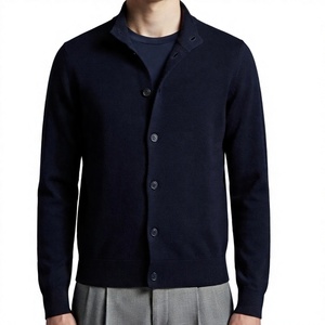 Cárdigan Azul Marino con Cuello Alto y Botones para Hombre, Suéter de Punto de Lana Acrílica de Manga Larga, Logotipo Personalizado, Marca Privada, Cárdigans para Hombre - Product Image 1