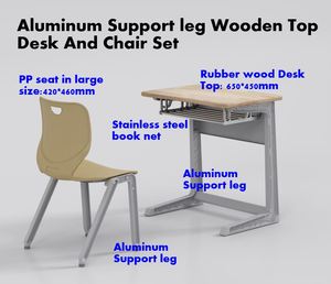 Ensemble de bureau et de chaise pour étudiants en aluminium avec plateau en bois, mobilier scolaire - Product Image 3