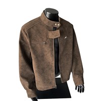 Blouson en cuir PU style streetwear américain pour homme, col montant, coupe ample, fermeture éclair frontale, coupe-vent, vêtement d'extérieur printemps