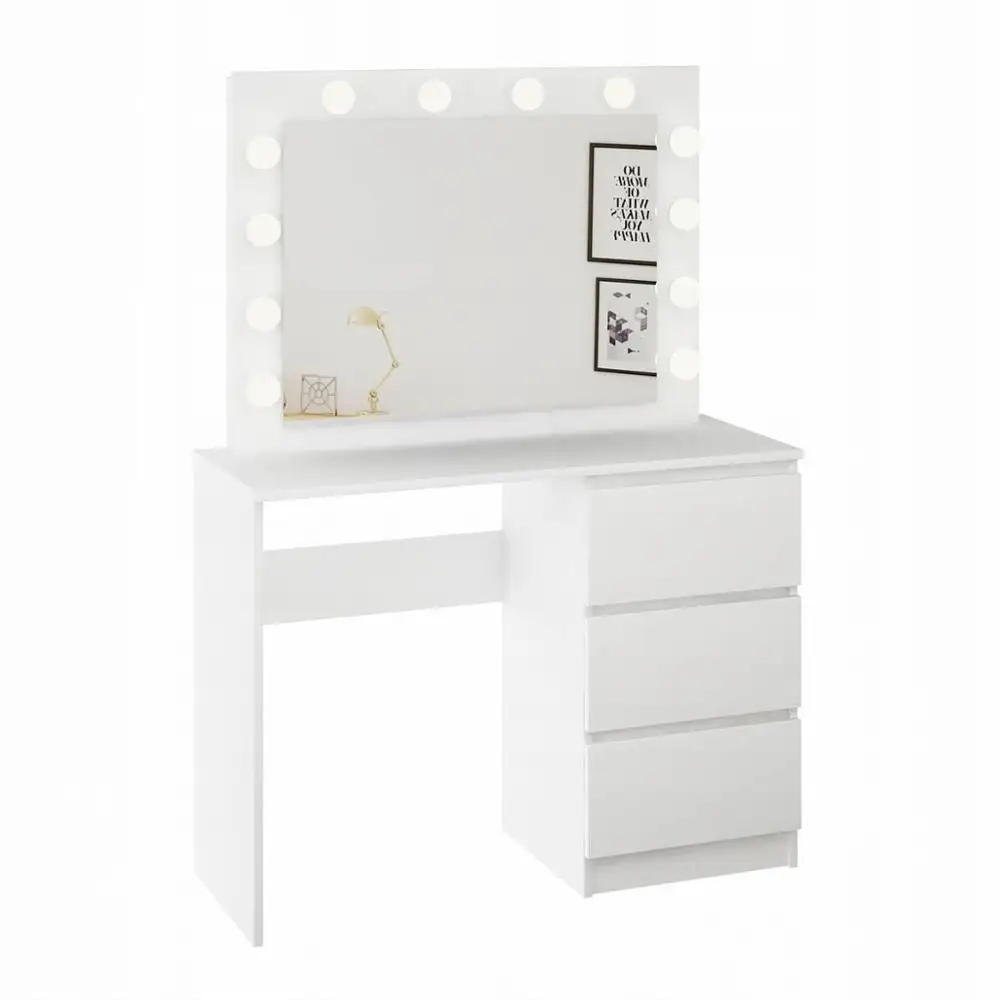 Bàn Trang Điểm Hiện Đại Vanity Bàn Trang Điểm Bàn Làm Việc Với Ngăn Kéo Lớn & 10 Bóng Đèn LED