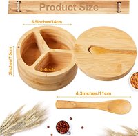 Récipient de stockage d'épices de cuisine en bois rotatif à 3 grilles fermeture magnétique boîtes à épices divisées en bambou bols à sel/poivre couvercle pivotant