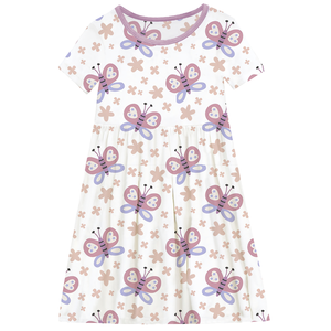 Robe en coton à manches courtes pour enfants, tenue de soirée formelle d'été pour filles avec motif de fleurs occidentales pour les enfants de 6 à <span class=keywords><strong>9</strong></span> <span class=keywords><strong>ans</strong></span>, vente en gros - Product Image 1