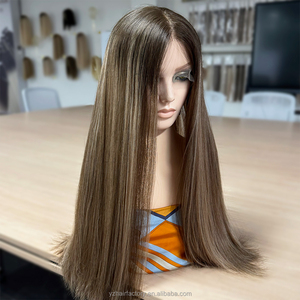 Peluca médica europea de cabello humano con base de seda, atada a mano, para pacientes con cáncer, color marrón, con cutícula alineada, encaje frontal y base de seda, peluca Kosher. - Product Image 1