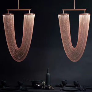 <span class=keywords><strong>Lustre</strong></span> moderne de luxe avec chaîne dorée et pampilles, luminaire suspendu LED en forme de U pour hôtel, villa, escalier, bar, hall - Product Image 5