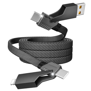 Cable de Carga Múltiple Plano <span class=keywords><strong>y</strong></span> Trenzado 4 en 1 con PD de 65W, Eficiente, para Uso Profesional, Compatible con Laptops, Smartphones <span class=keywords><strong>y</strong></span> Dispositivos Universales - Product Image 1