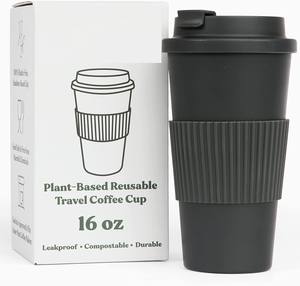 Tasse de voyage à café en fibre de bambou personnalisée de 16oz sans BPA et écologique, biodégradable et réutilisable avec couvercles pour le camping - Product Image 3