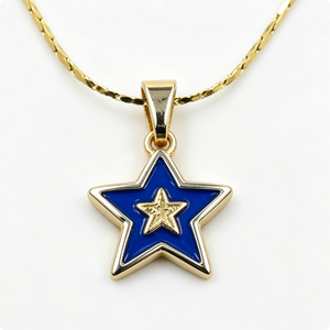 Pendentif étoile en alliage de zinc plaqué or avec émail bleu et motif étoile intérieur pour bijoux patriotiques - Product Image 5