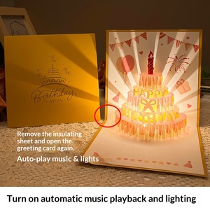 Carte de vœux d'anniversaire rectangulaire 3D stéréoscopique avec éclairage musical, étoiles lumineuses haut de gamme et enregistrement de vœux, pour l'exportation - Product Image 3