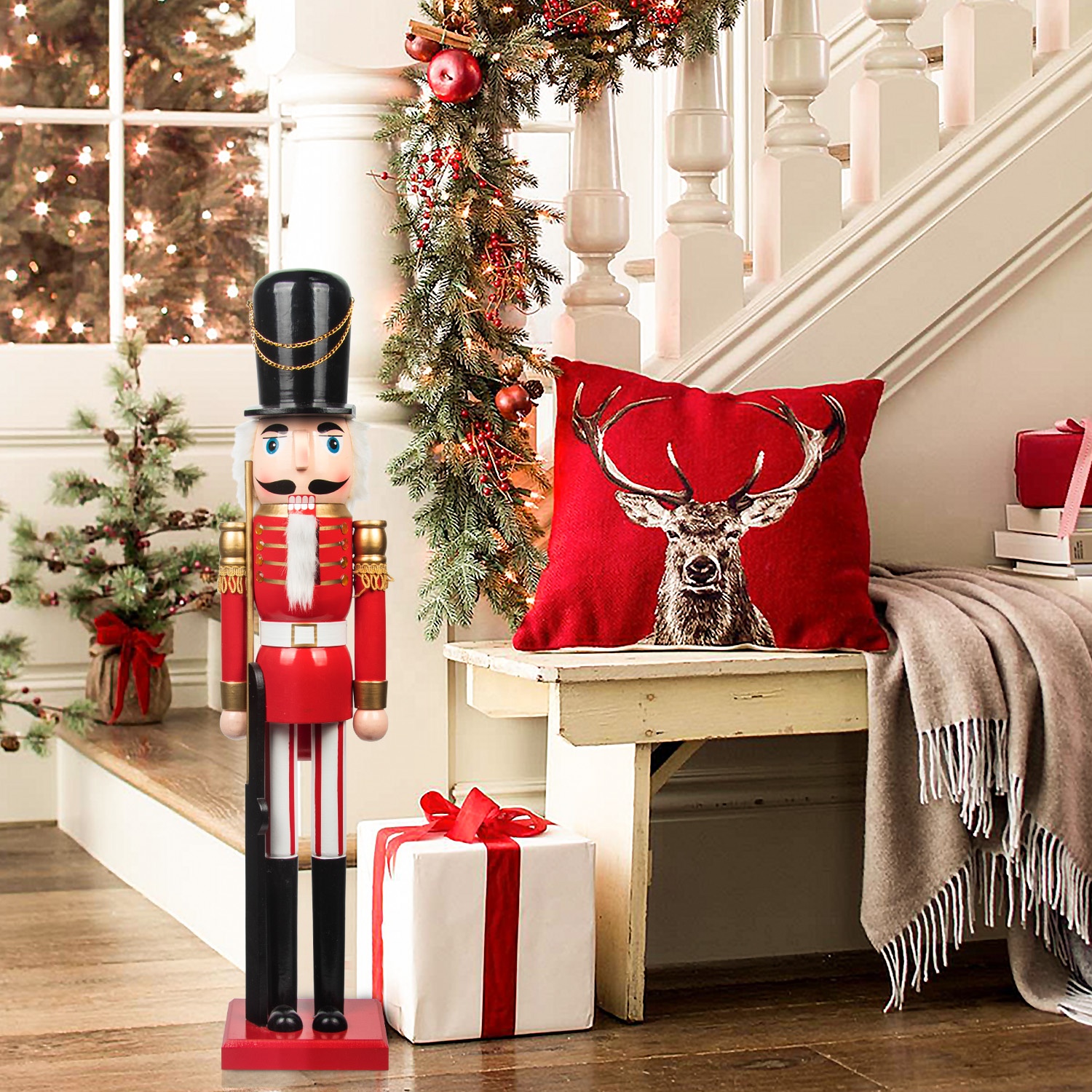 Black Rocking Horse 12 Inch Traditional Wooden Nutcracker, Festive