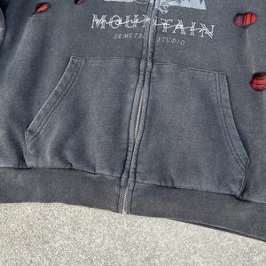 Sun Faded Thick Drop Shoulder Hole <b>Hoodie</b> Checkered Heavyweight Oversized <b>Hoodie</b> Acid Wash Distressed Reversible <b>Zip</b> <b>Up</b> <b>Hoodie</b> - Product Image 5