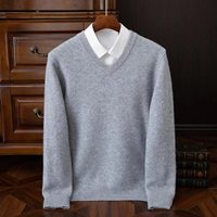 Pull en laine 100% pour homme, col en V, couleur unie, manches longues, tricot côtelé, respirant, nouveau style automne/hiver, coupe ample, décontracté, ODM
