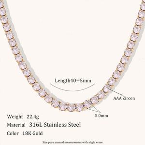 Elegante Collar de Cadena de Acero Inoxidable Coreano, Collar de Tenis de Oro Sólido de 14K con Diamantes de Laboratorio para Mujeres, Hombres y Niñas - Product Image 2