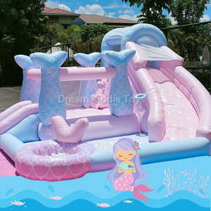 Castello Gonfiabile a Forma <span class=keywords><strong>di</strong></span> Sirena in PVC Pastello con Scivolo e Piscina per Bambini, Combo Casa Rimbalzante da Giardino - Product Image 4