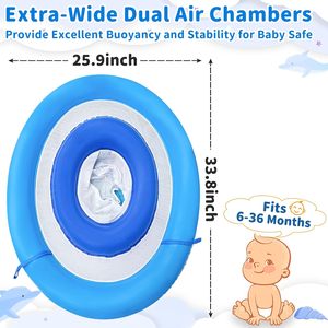 Flotteur de piscine pour bébé en forme de dauphin bleu avec auvent solaire réglable UPF50+ et deux chambres à air - Product Image 4