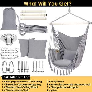 Kursi tempat tidur gantung ayunan besar, 2 bantal kursi gantung dengan kapasitas beban rantai 330 lb untuk dalam dan luar ruangan - Product Image 5