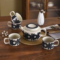 Service à thé en céramique style vintage, luxe léger, rétro pastoral, motif anémone de mer, simple et créatif, idéal pour le thé de l'après-midi, convient pour un anniversaire