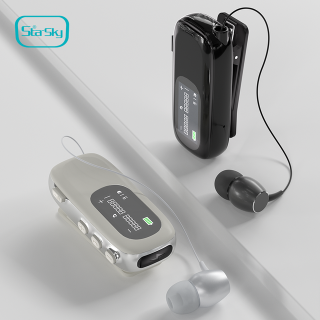 Starsky Call Center Headset Retractable Cables Wireless Stereo Earphone for 5.4 Built-in Mic Single Ear Comfortable In-Ear