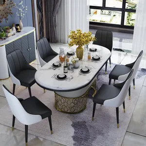 Puruo modern design restaurant furniture black marble top dining table with 6seats