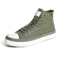 Sepatu kets leher tinggi untuk pelajar, sepatu sneakers vulkanisir, sepatu kanvas leher tinggi, sepatu berjalan modis trendi untuk pria