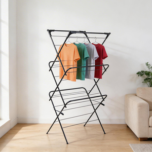 Séchoir à linge pliable en forme de X, porte-serviettes métallique multi-niveaux pour bébé, porte-manteau multifonctionnel sur pied pour intérieur et extérieur - Product Image 5