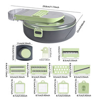 Heetst verkopende 9-in-1 multifunctionele ABS+roestvrijstalen plastic rasp fruit ui snijder/dicer handmatige salade snijder groente