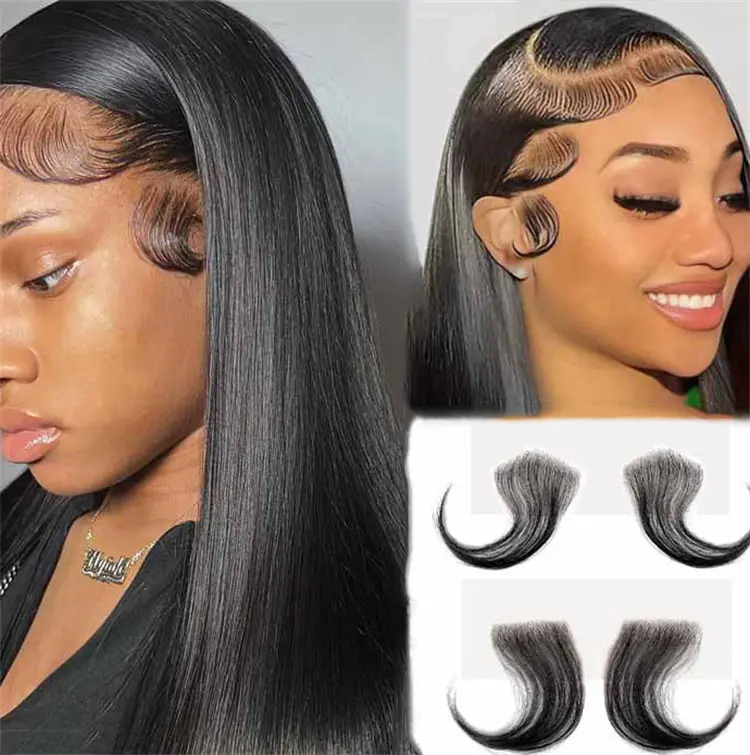 Pre Plucked Hairline Stripes Baby Hair Edge 100% Human Hair Bangs For Black Women Natural Black Brazilian Virgin HD Swiss Lace