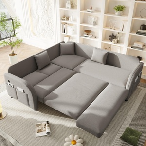 Divano <span class=keywords><strong>Letto</strong></span> Sezionale Convertibile a L in Tessuto Resistente Grigio Chiaro 292,5 cm con Chaise Longue e Porte USB - Product Image 2
