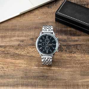 Wholesale Stainless Steel Men's Quartz Watch + <b>Leather</b> <b>Bracelet</b> With Gift Box Custom Logo - Product Image 2