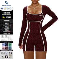 Tenue de sport femme sans couture respirante en Spandex/Nylon, motif léopard color block, manches longues, effet push-up fessier, col carré, pour la gym, l'entraînement et le yoga