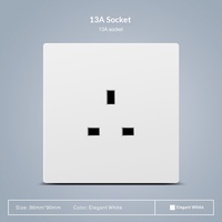 Enchufe de Pared Multifunción con Interruptor, Estándar Británico, Orificio Cuadrado, 13A, Color Blanco, Hong Kong International