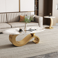 Ensemble de tables basses de luxe modernes de haute qualité, table à thé en pierre dorée, meubles de salon, table basse centrale