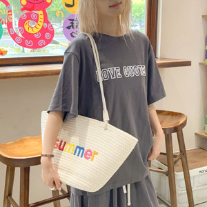 Bolsos Tote con Letras de Verano, Bolsos Tejidos a Mano, Bolsos de Playa de Gran Capacidad para Viaje - Product Image 4