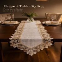 Chemin de table en polyester tricoté soluble dans l'eau, avec bordure florale personnalisée, imperméable, durable, décoratif, pour la maison et l'hôtel