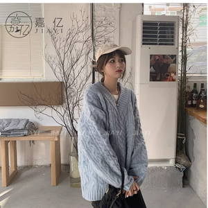 <span class=keywords><strong>Pull</strong></span> d'hiver décontracté pour femme avec design de câble à col en V Nouveau <span class=keywords><strong>pull</strong></span> tricoté en cachemire ample Logo avant - Product Image 4