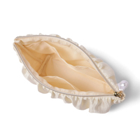 Pochette de Maquillage Portable en Satin Plissé Personnalisée Royal Fair avec Fermeture Éclair Perlée, Sac de Voyage Élégant Blanc pour Cosmétiques et Rangement