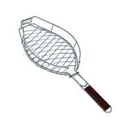 Vente chaude Professionnel Unique Poisson Grill Panier Net Manche En Bois Outil En Métal pour Griller BBQ Outil