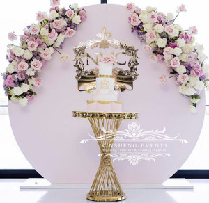 Événements de mariage en acier inoxydable rond <span class=keywords><strong>verre</strong></span> or métal fleur stand gâteau table - Product Image 3