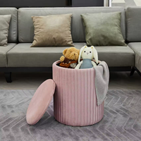 Pouf coûteux VELOURS + MDF + BOIS + MOUSSE Tabouret rond en velours rose Chaise pouf salon