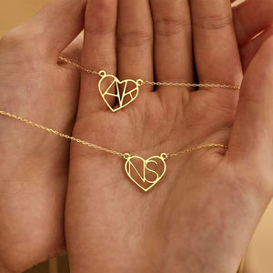 Collana Personalizzata EManco con Iniziale, Regalo di San Valentino, Pendente a Cuore con Lettera in Acciaio Inossidabile, Collana con Doppio Ciondolo - Product Image 3