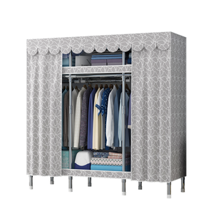 Kids Adult Double Collapsible Portable Hanging Grey Fabric <strong>Canvas</strong> Dustproof Cover Clothes Cabinet <strong>Wardrobe</strong> - Product Image 1
