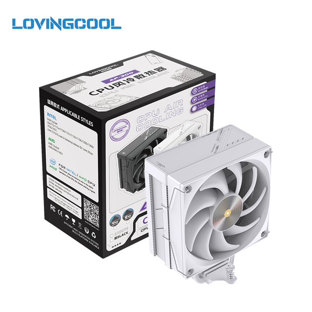 Lovingcool OEM & ODM Hydraulic Bearing Copper Aluminum 200W High TDP 4 Copper Heat Pipes No Light CPU Air Cooling for AM4 / AM5